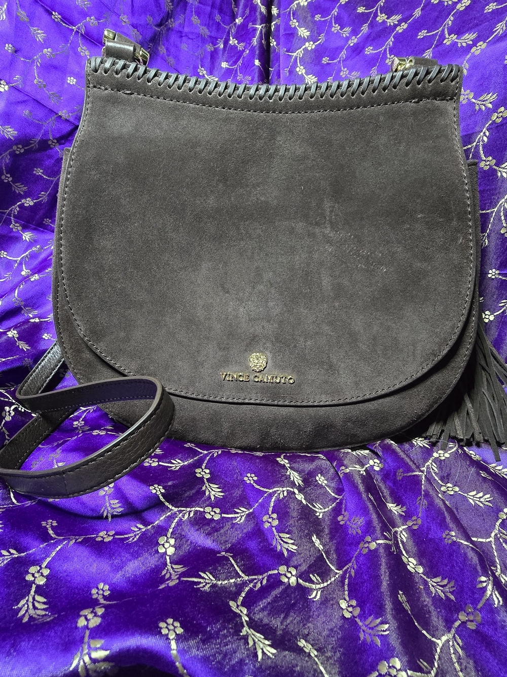 Vince Camuto Women's Suede Saddle Crossbody Bag - Black